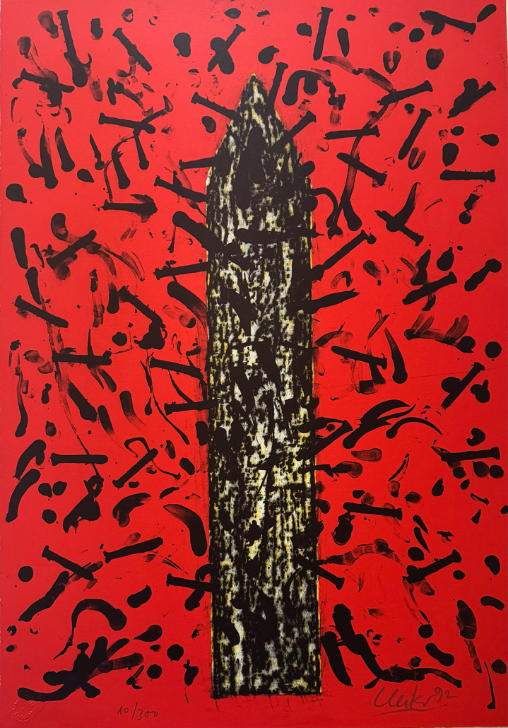 Günther Uecker, Nagel auf rotem Grund, 1992