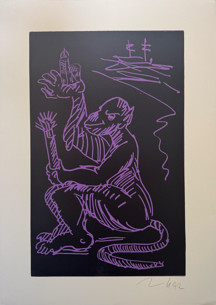 Jörg Immendorf, "Maleraffe“ (mit „Hamburger Michel“ und Hafen), 1992